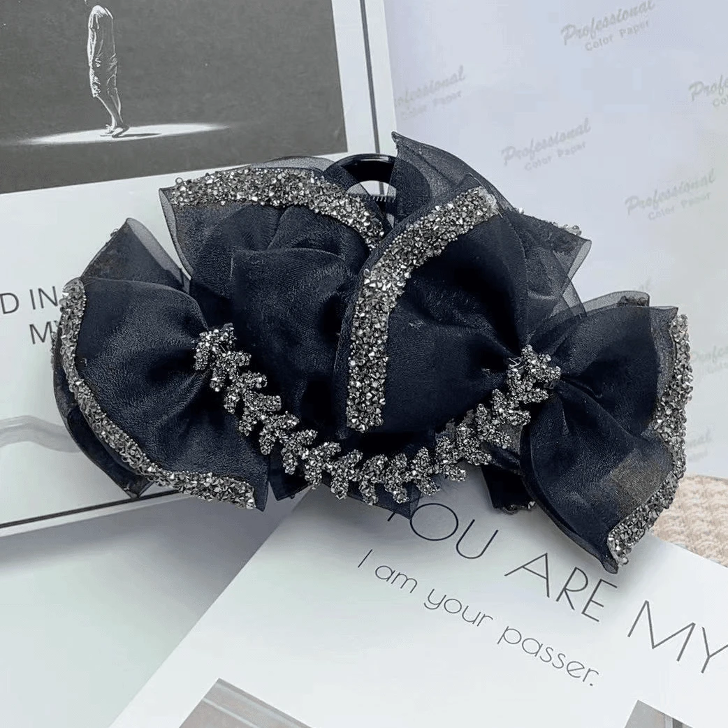 蝴蝶结气质百搭抓夹新款后脑勺盘发小香风鲨鱼夹发饰小香风发夹