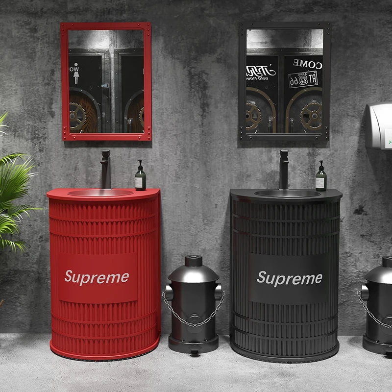 工业风酒吧复古油桶创意立柱盆商用洗漱台家用厕所落地一体洗手池