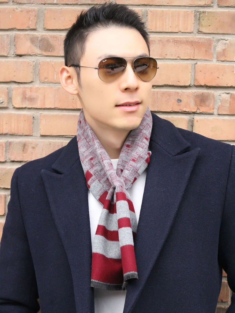 男士商务交叉小围巾短薄款小围脖韩版短围巾护颈春秋冬丝巾