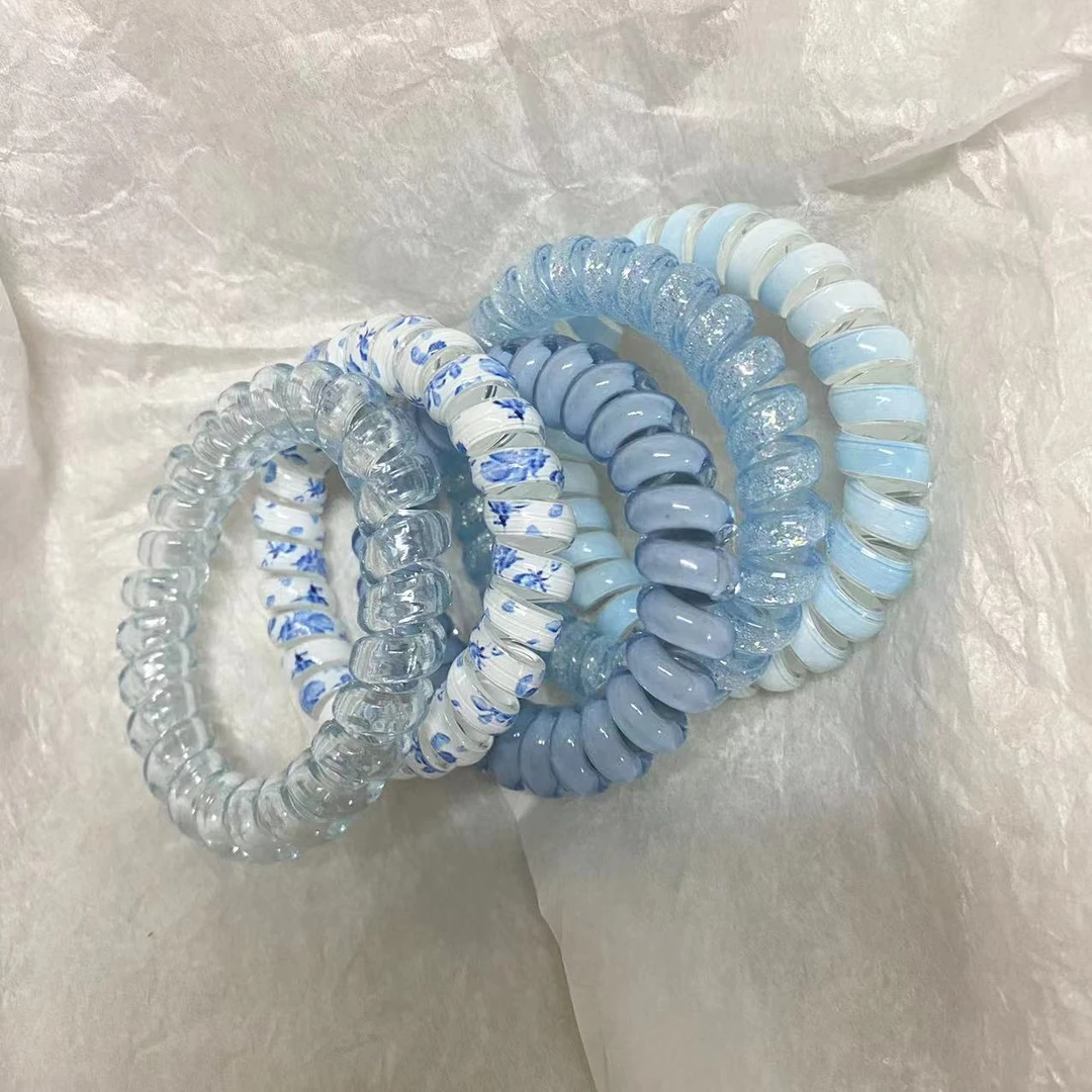 5根~新款多巴胺海盐薄荷蓝电话线发圈套装可爱不伤发发绳皮筋发饰