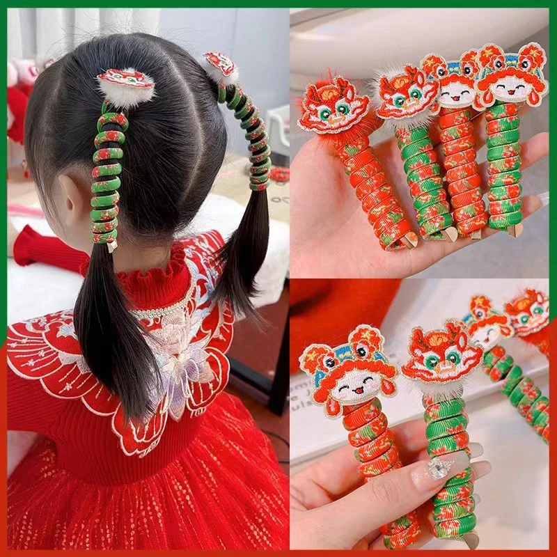 龙宝电话线发圈发绳国潮龙年儿童发饰碎花女童拜年头花发圈头绳
