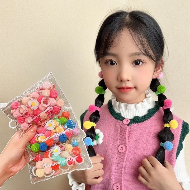 儿童毛球球小发圈可爱扎揪揪发绳女童可爱彩色宝宝扎辫子皮筋发饰