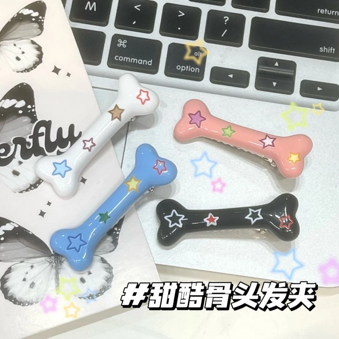 小众日系元气少女发夹y2k辣妹星星刘海夹ins甜酷星星印花骨头发夹