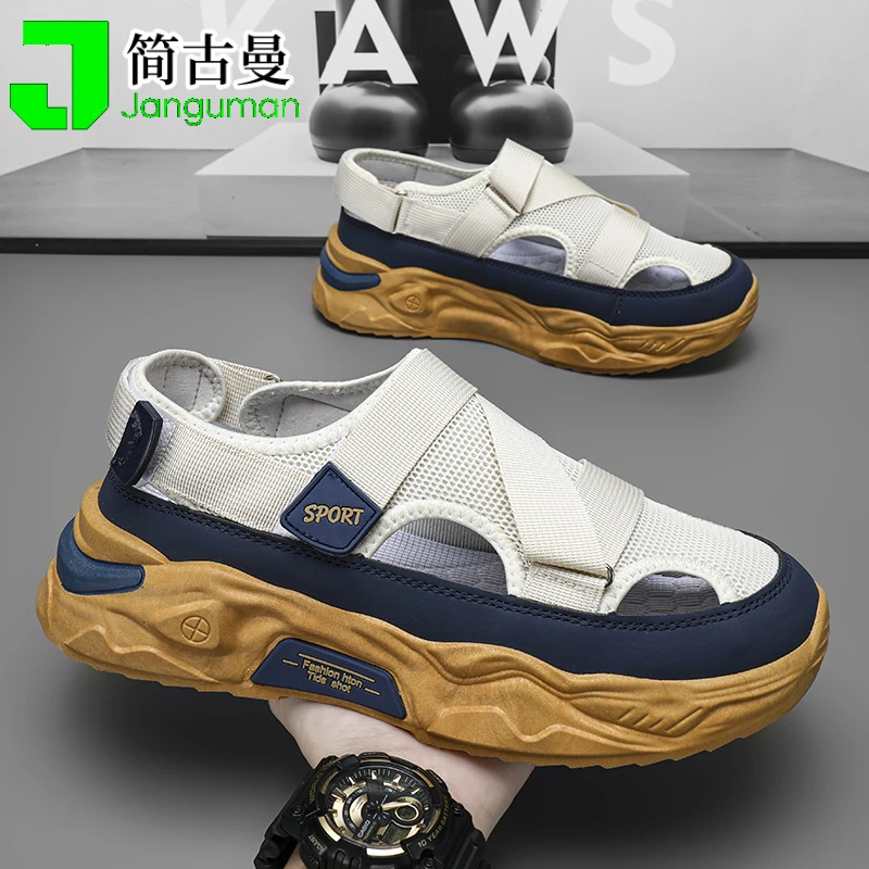 鞋子2024年秋季爆款镂空防臭透气包头男鞋休闲时尚潮流软底网面鞋