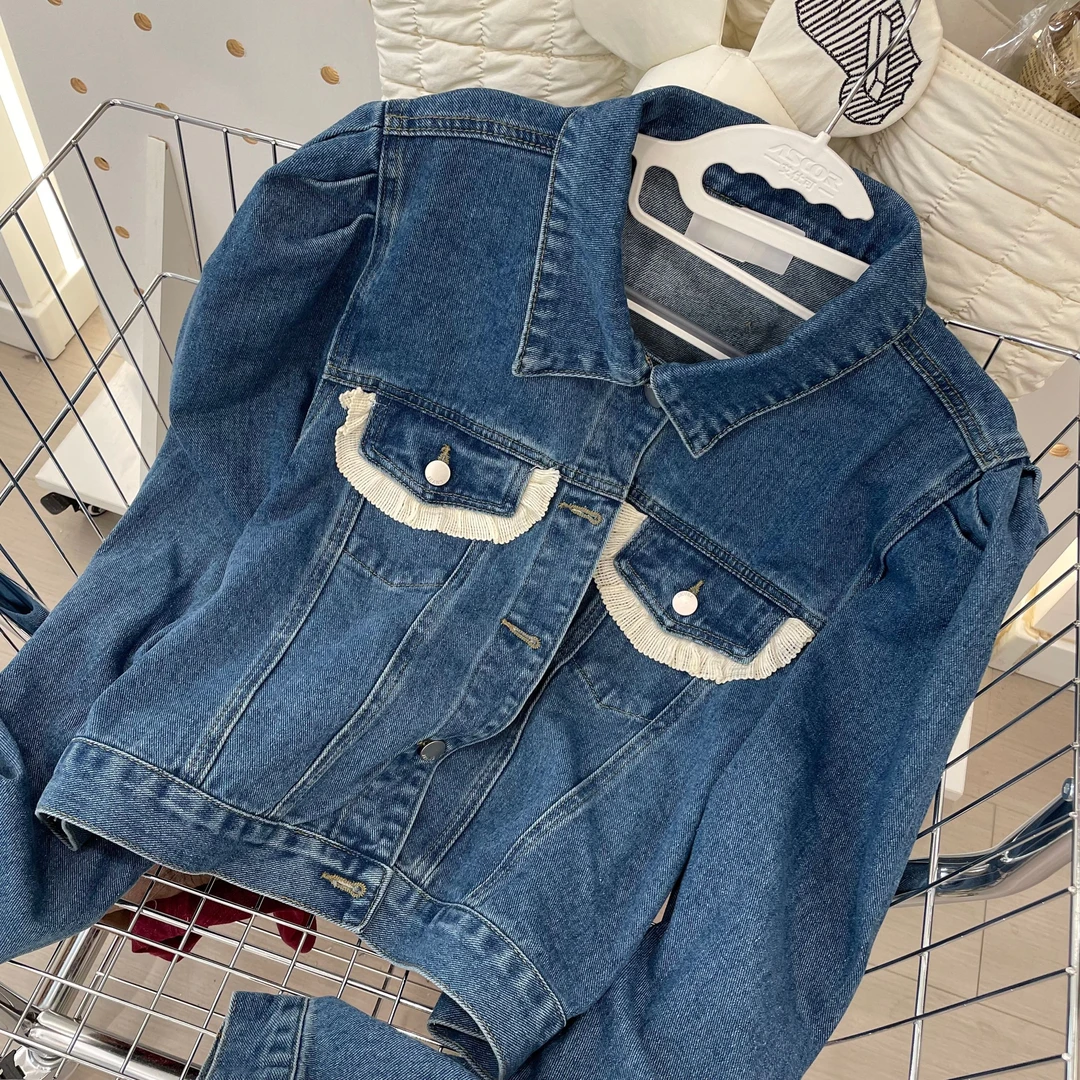 E-24012601花边口袋牛仔外套