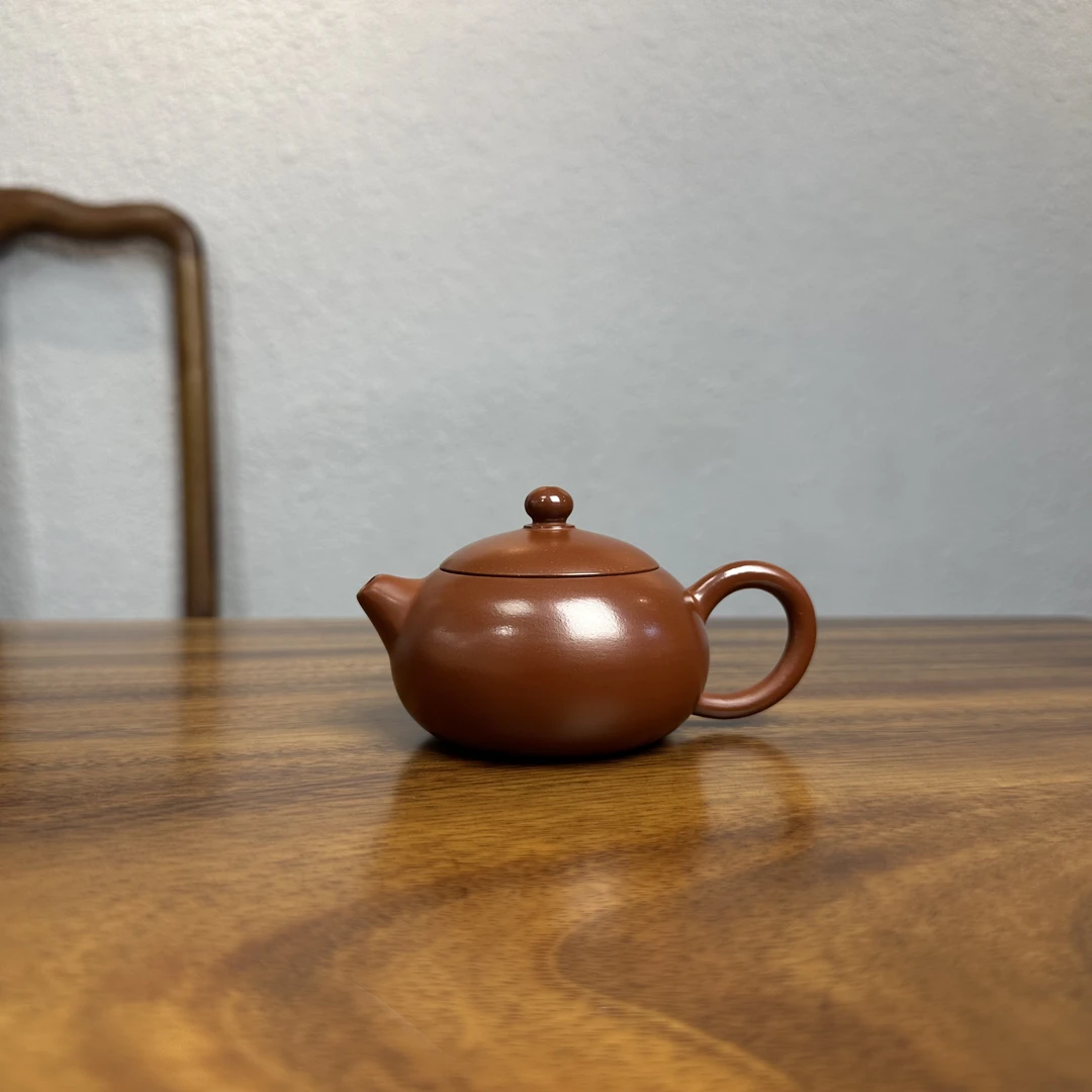 紫砂壶原矿朱泥扁西施壶120c潮州手拉壶大红袍手工制工夫茶泡茶壶