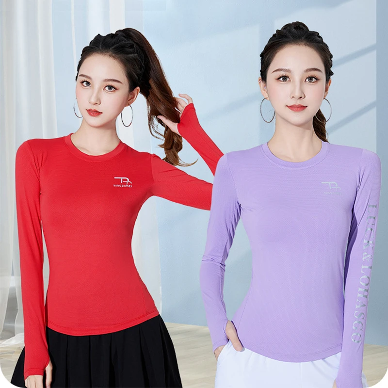 健身衣女款爆款2023新款广场舞服装长袖运动套装瑜伽跑步速干上衣