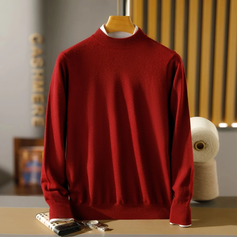 2024秋冬新款精纺半高领羊绒衫男100%纯山羊绒加厚长袖针织打底衫