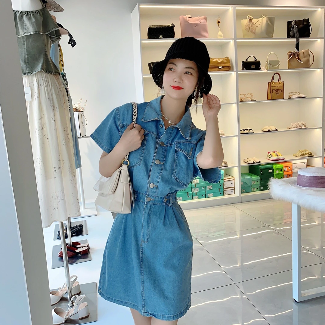 新款小个子牛仔连衣裙显瘦收腰气质时尚减龄