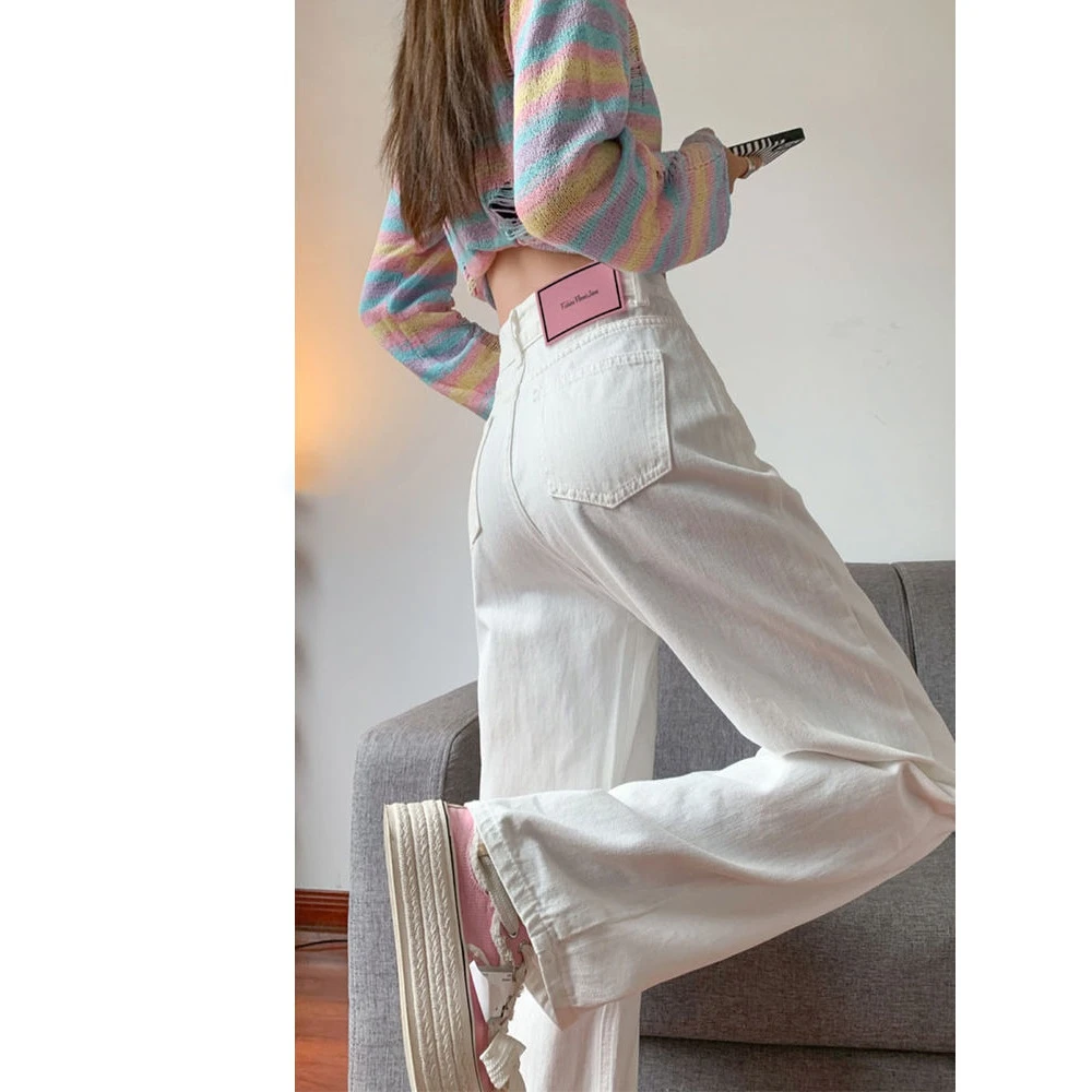 白色阔腿牛仔裤夏季薄款小个子直筒高腰宽松显瘦气质拖地筒裤裤