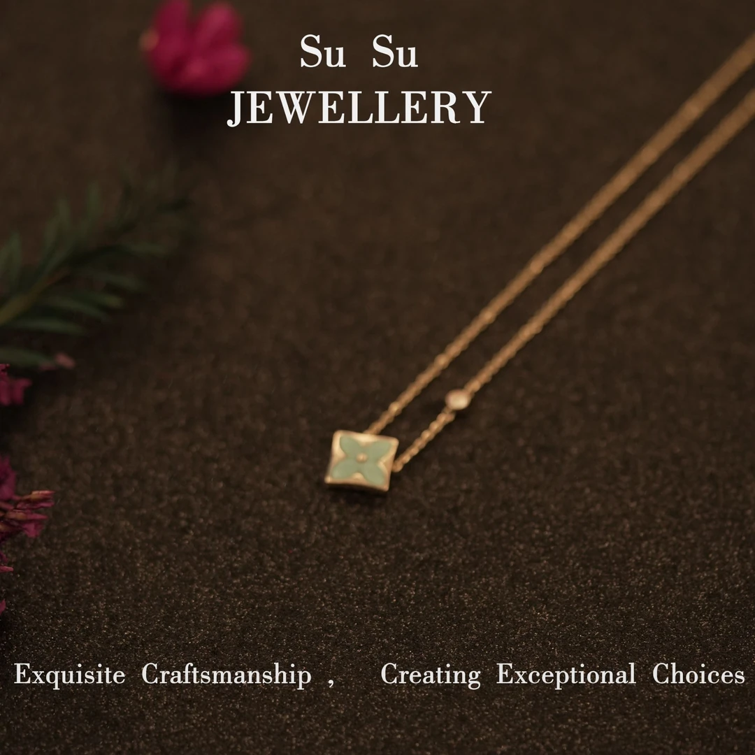 合金项链 3729 精致简约蓝单花菱形项链