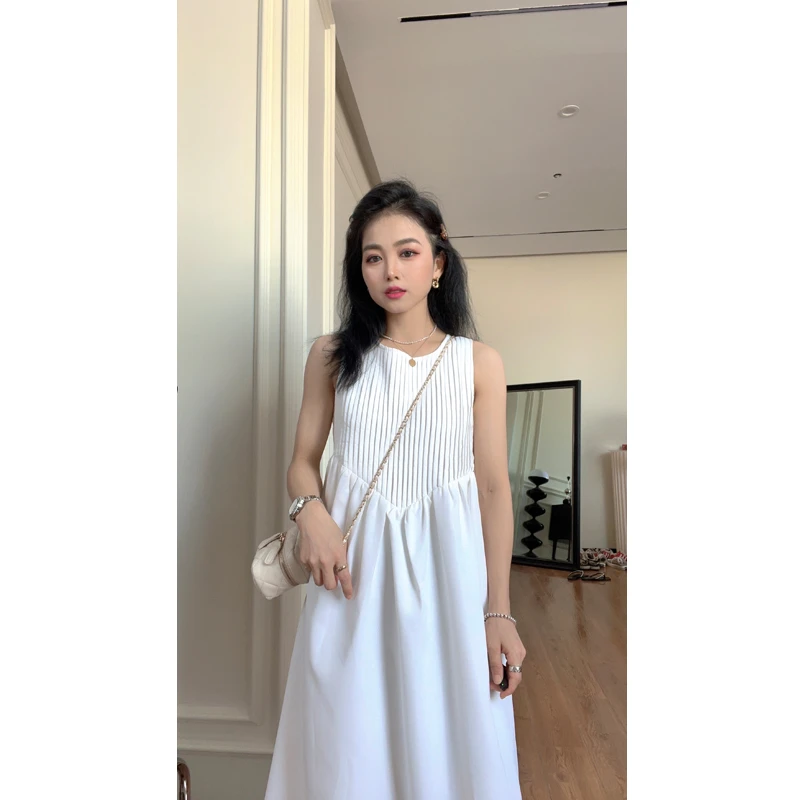 【苏苏家】为小个子定制宽松夏季法式通勤夏季百褶气质无袖连衣裙子