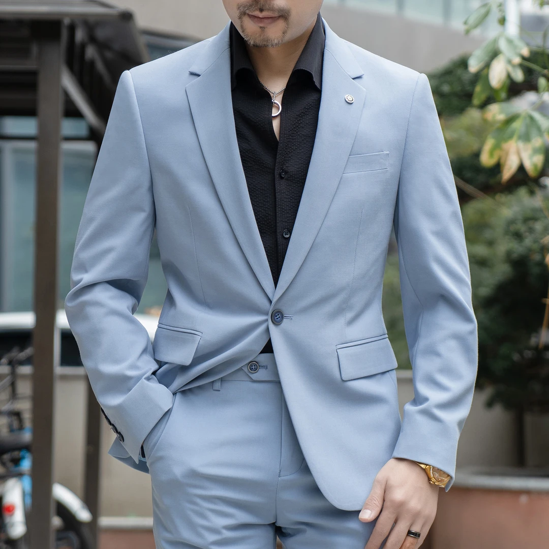 23XZ138职业品质西服西装套装两件套时尚休闲修身高级感淡蓝西服