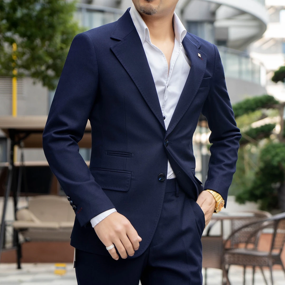 劲郎A2245羊毛藏青品质时尚西服套装商务休闲男西装外套结婚礼服