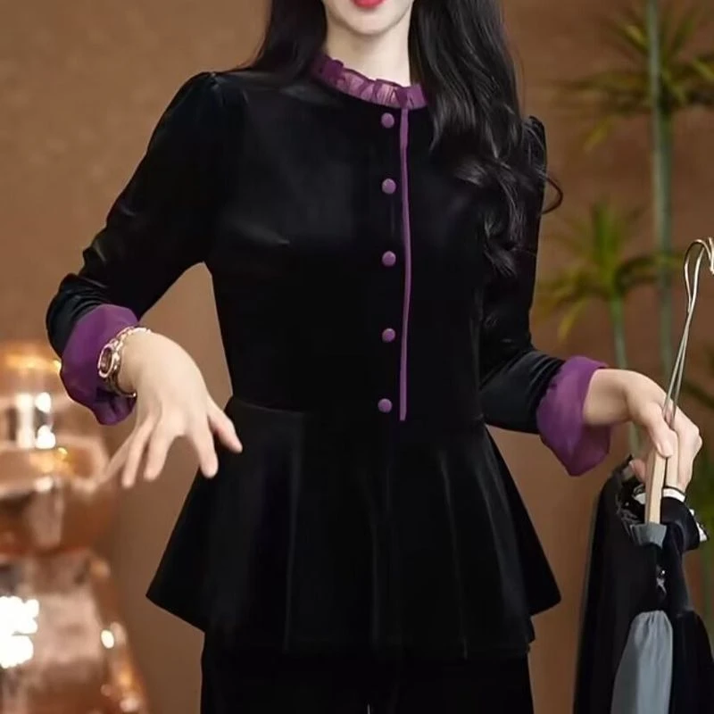 9687气质时尚简约衬衫女士百搭高档长袖小衫秋冬新款洋气显瘦上衣