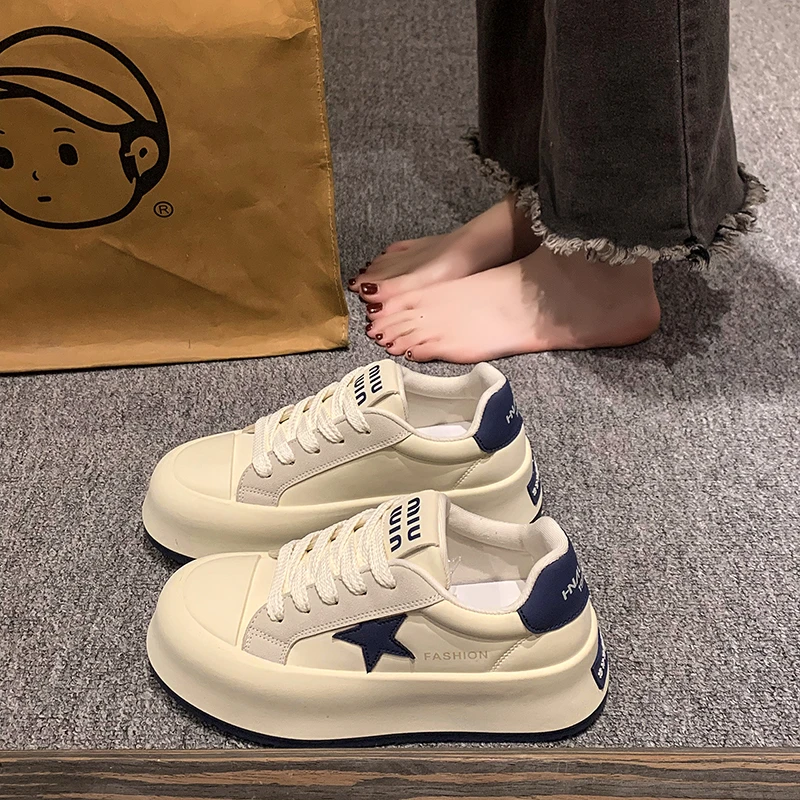 少女心星星板鞋女经典款厚底小白鞋2024春季新款百搭小众休闲鞋女