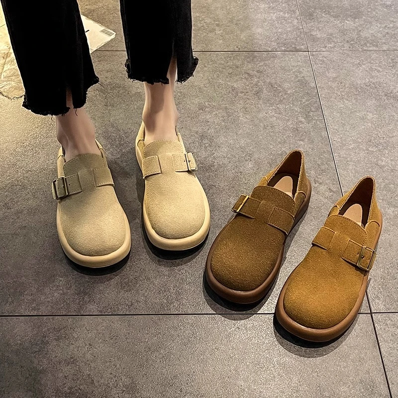 少女心百搭皮带扣时尚勃肯女鞋2024早春新款气质纯色防滑粗跟单鞋