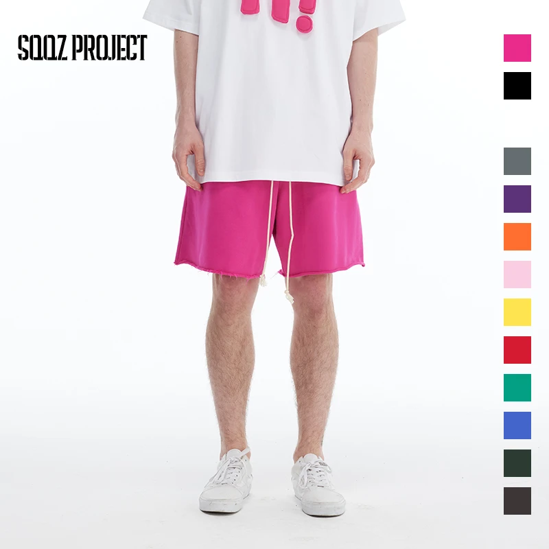 SQQZPROJECT裤腿散边480G休闲松紧腰短裤直筒情侣百搭宽松运动