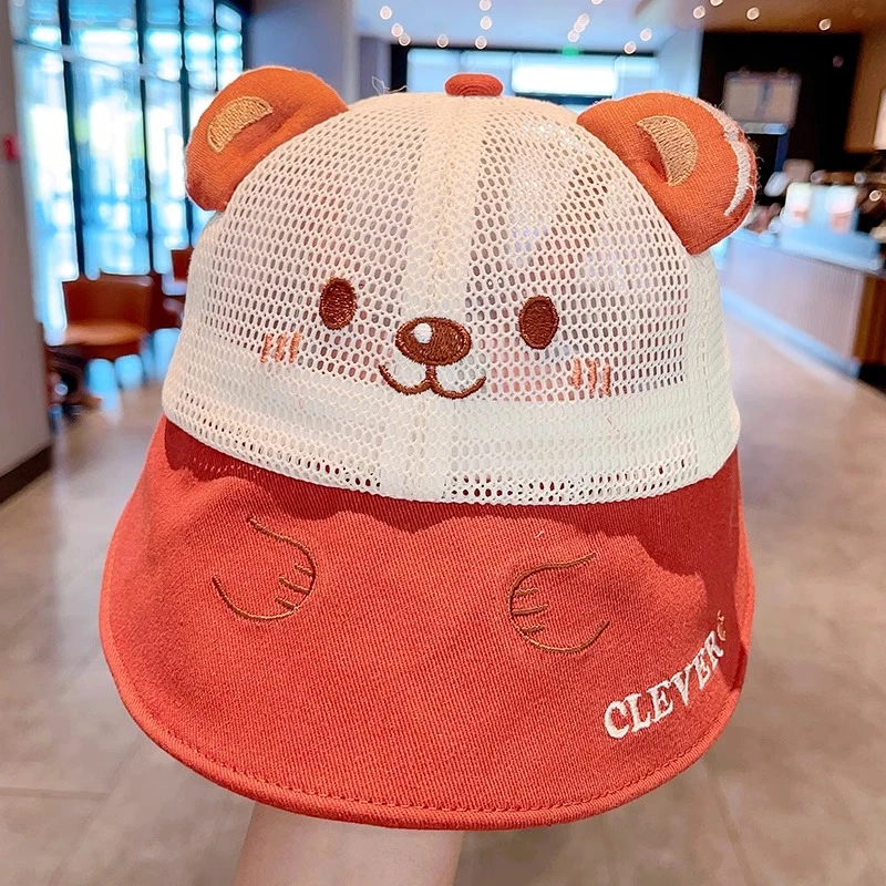 儿童可爱小熊渔夫帽宝宝春季防风卡通帽防晒帽男童女童遮阳帽盆帽