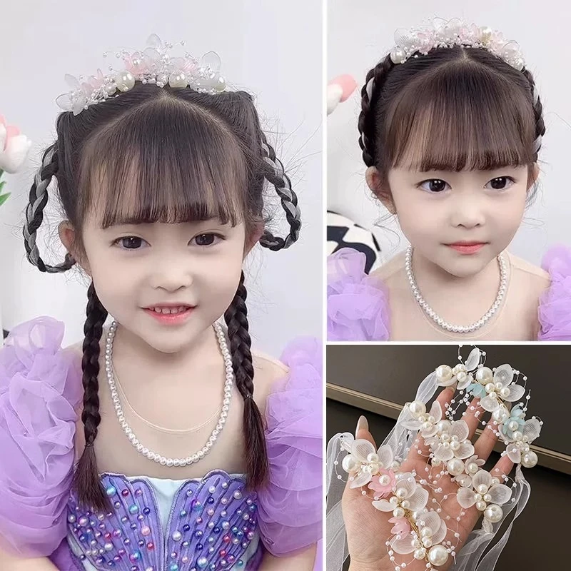 女童花朵珠珠花环头饰儿童公主生日发箍不勒头编发带花童发饰发卡