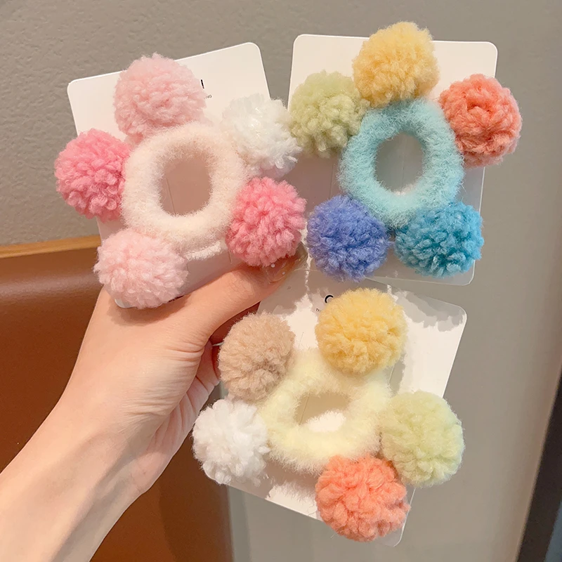 儿童彩色毛绒发圈可爱宝宝扎马尾皮筋不伤发女童秋冬毛球头绳发饰
