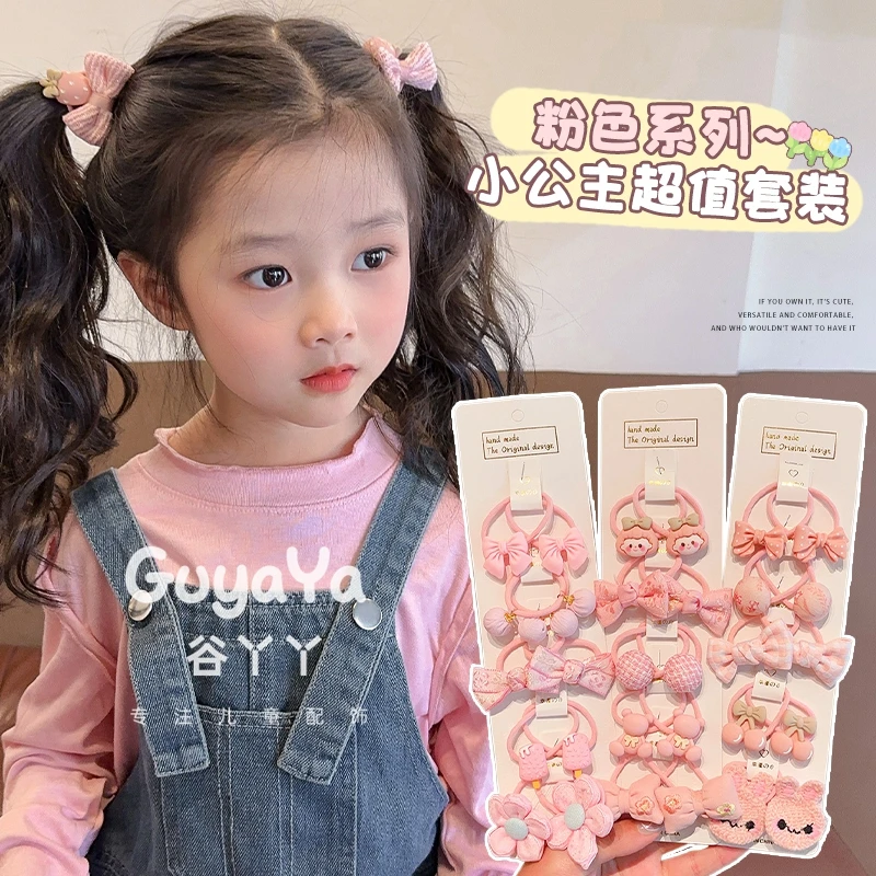 新款儿童超仙粉色蝴蝶结花朵发圈扎马尾丸子头皮筋发圈球球头饰