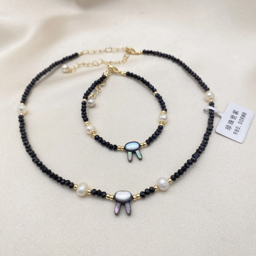 合金项链 LH042时尚【萌兔项链】黑色百搭复古编织轻奢素款气质手工