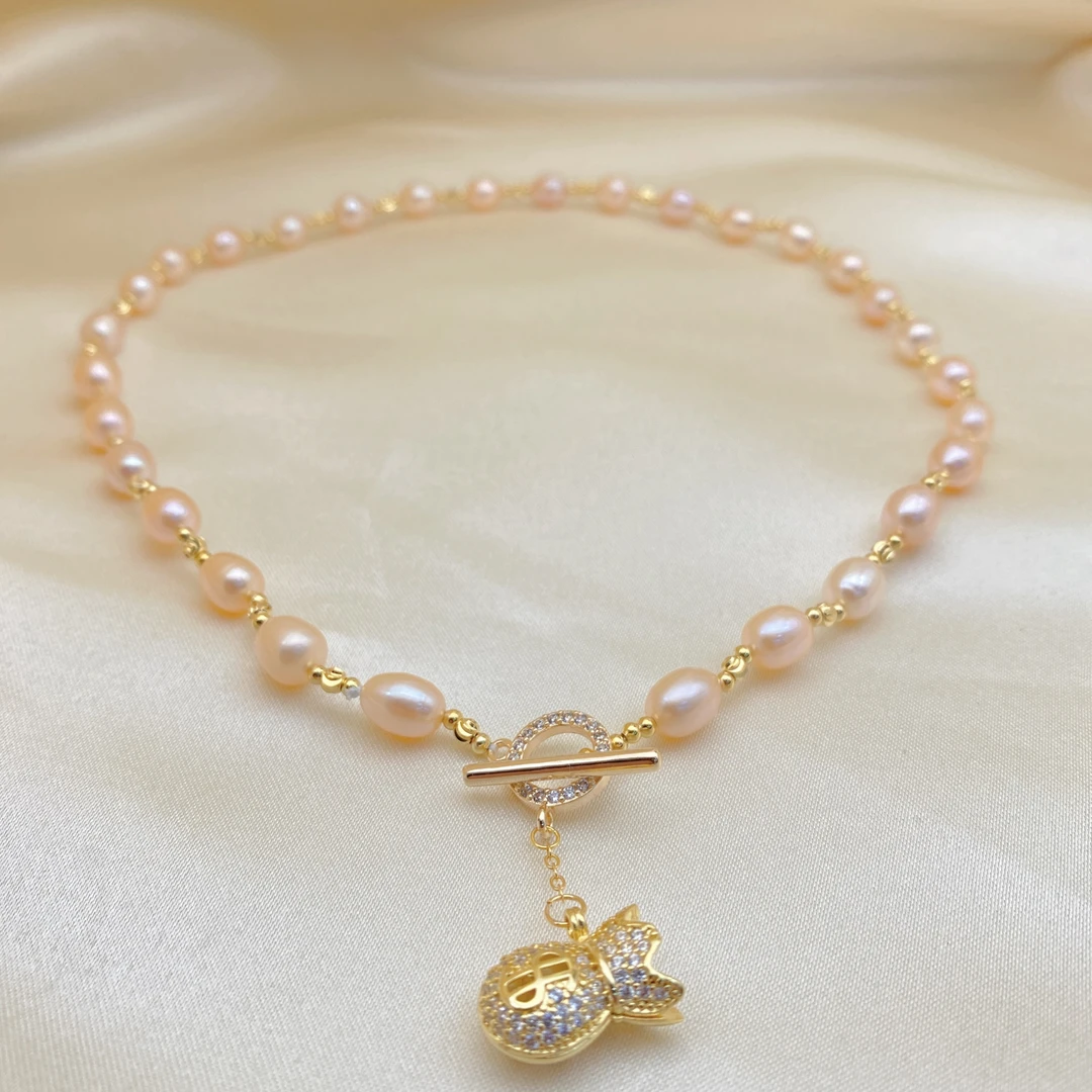 LH373【代代有乾珍珠项链】气质轻奢时尚百搭小众金色仙女紫色