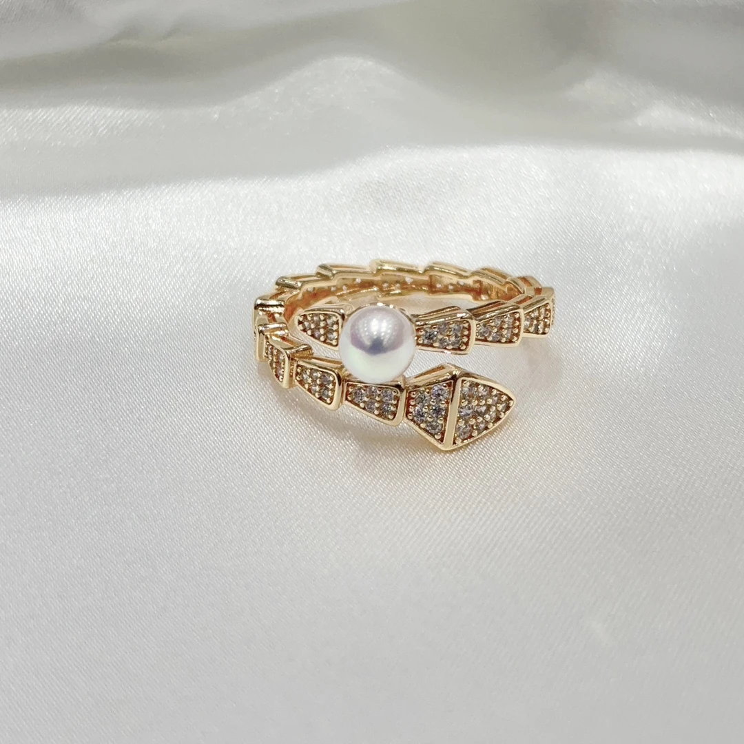 LH094【灵蛇珍珠戒指】高级感满镶大气简单高级经典美丽开口气质