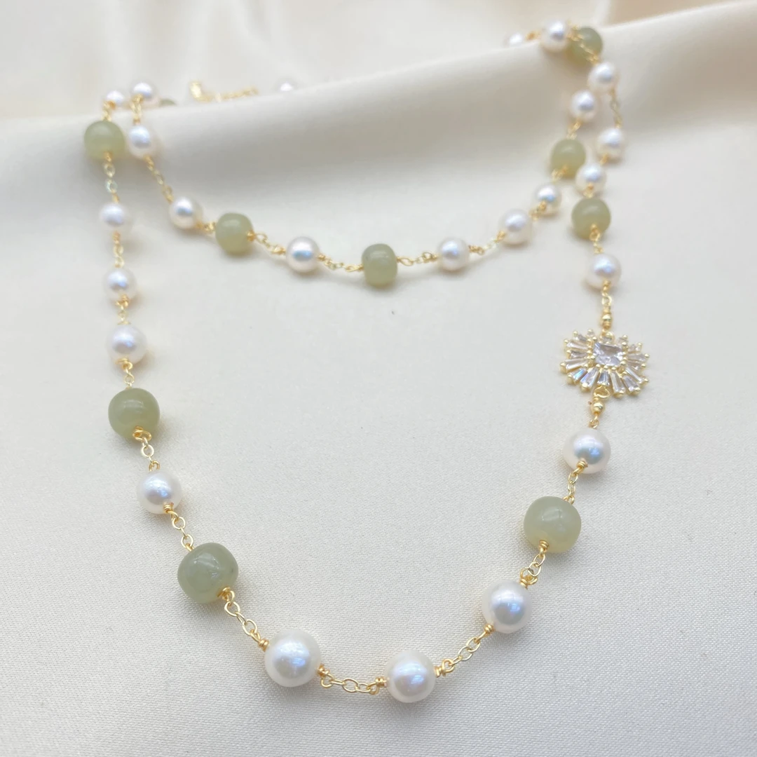合金项链 LH091【雨雾倾城项链】手工轻奢时尚气质白色百搭长款手作