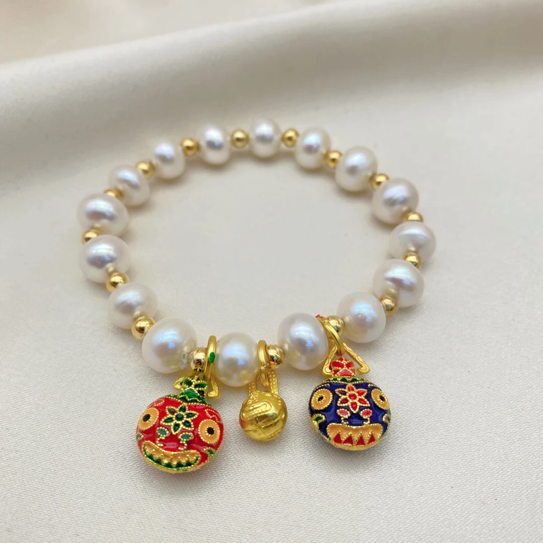 LH014【吞金兽珍珠手链】古法烧蓝气质轻奢百搭国风红色小众素款