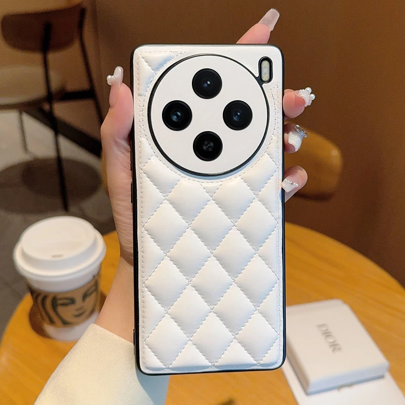 vivox100手机壳小香风x100pro保护套全包防摔菱格皮质高档时尚女