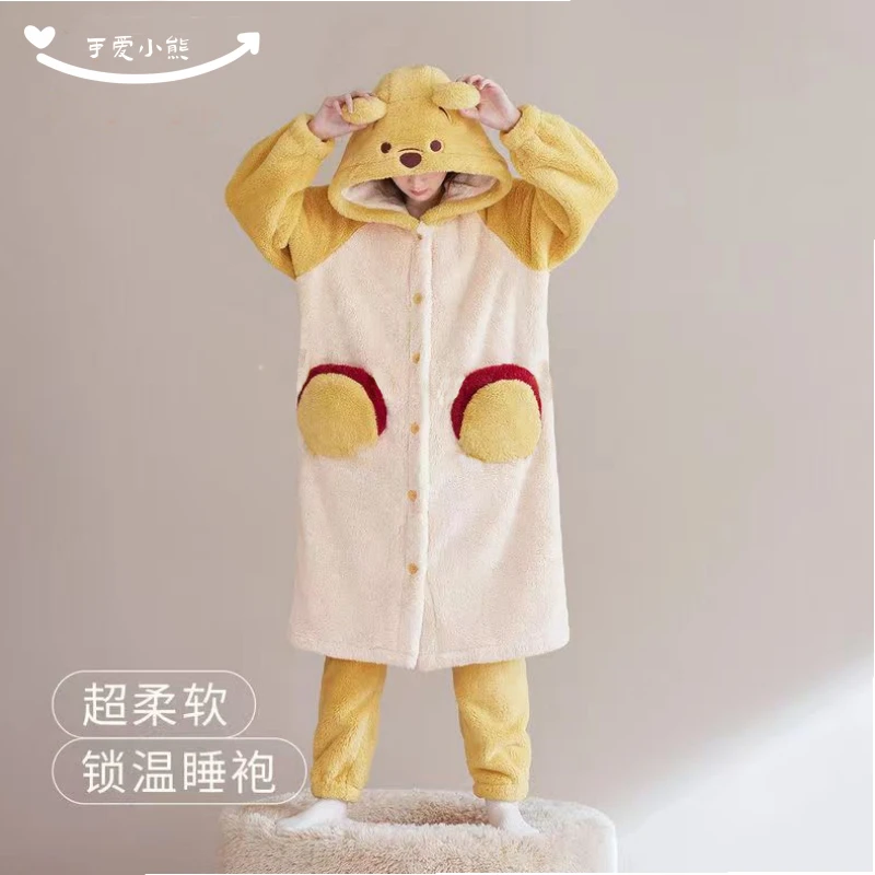 超厚锁温冬款加绒保暖睡袍加厚长款冬季长袖可爱柔软超柔连帽睡衣