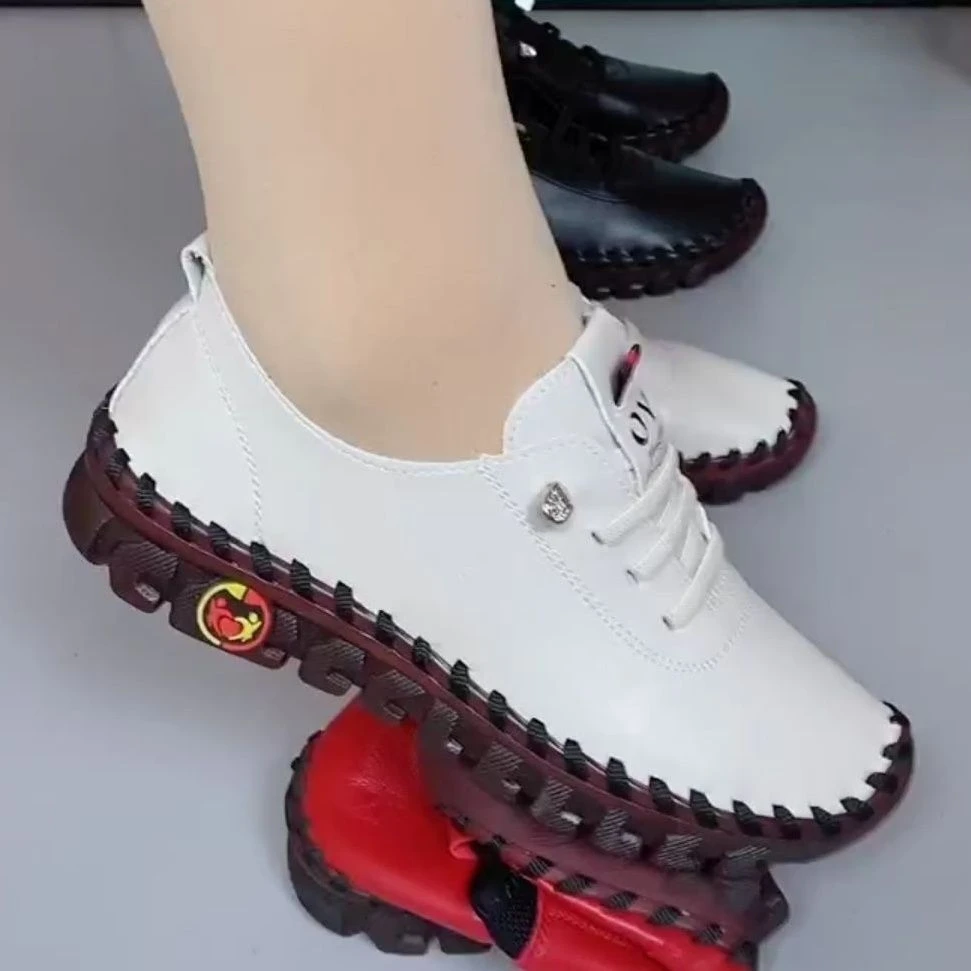 真软皮新款单鞋夏天百搭防滑牛筋底工作鞋女皮鞋软底不累脚妈妈鞋