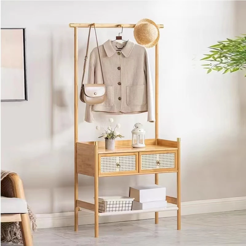 竹木挂衣架落地家用简易放衣服置物架卧室床尾晾衣架多功能衣帽架