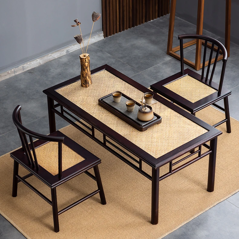 茶椅三件套茶桌家具中式楠竹太师椅泡茶桌边几茶台紫檀色简约