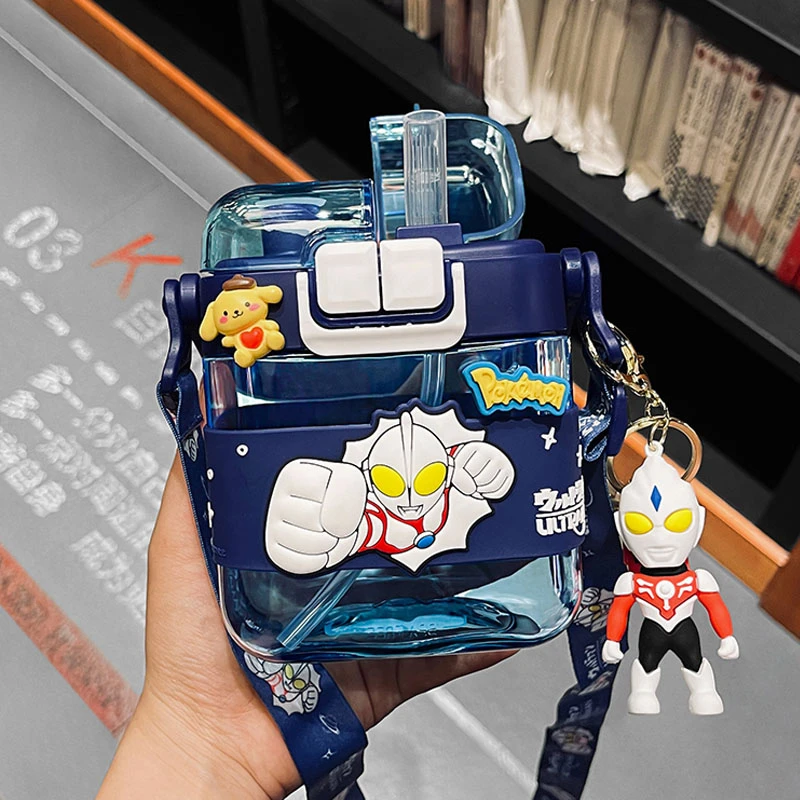 素炊奥特曼水杯男孩上学专用夏天幼儿园双饮杯子小学生方形吸管杯