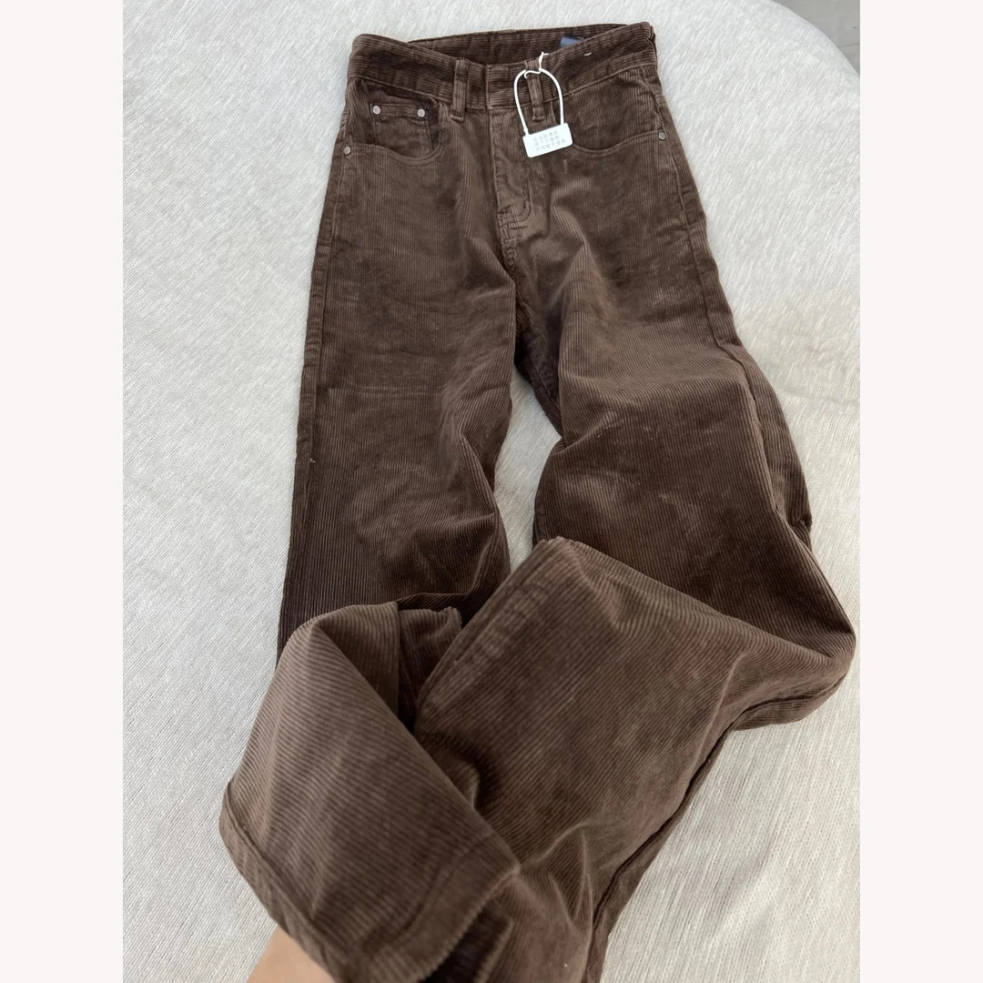 2025年秋冬爆款灯芯绒阔腿休闲裤女高腰显瘦垂感直筒宽松拖地长裤