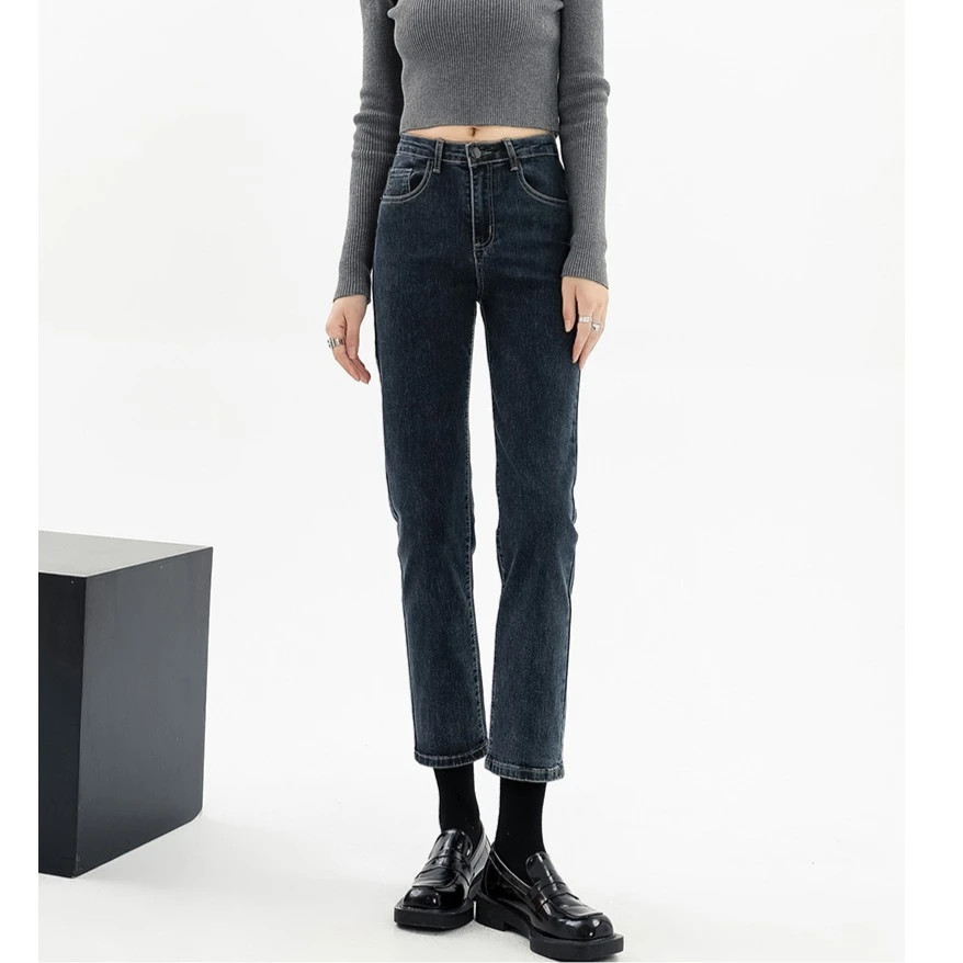 小个子八分九分高腰显瘦直筒牛仔裤女2025夏季弹力修身百搭烟管裤