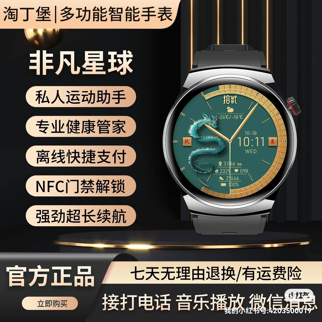 【非凡星球】淘丁堡新款多功能智能手表NFC门禁支付运动健康钢