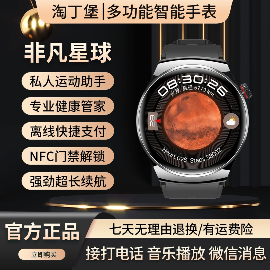 【非凡星球】淘丁堡新款多功能智能手表NFC门禁支付运动健康通话钢