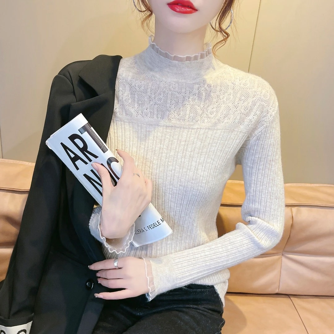 洋气时尚打底衫女上衣秋款新款针织上衣秋冬半高领显瘦长袖毛衣