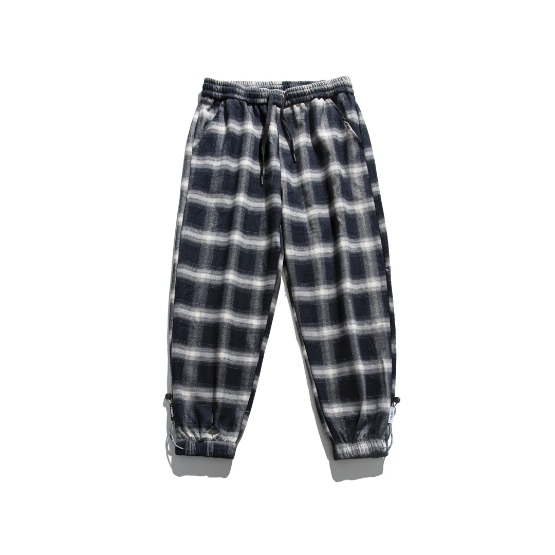 #8156AB 秋冬加绒加厚时尚宽松保暖格子束脚男女同款格纹休闲裤