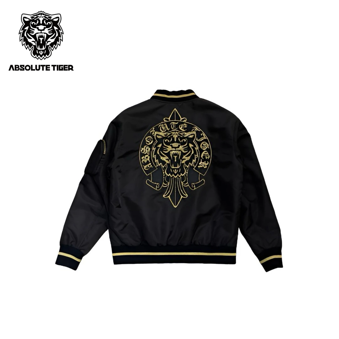 ABSOLUTE TIGER重工烫钻刺绣老虎头飞行棉服潮牌男女同款痞帅男装