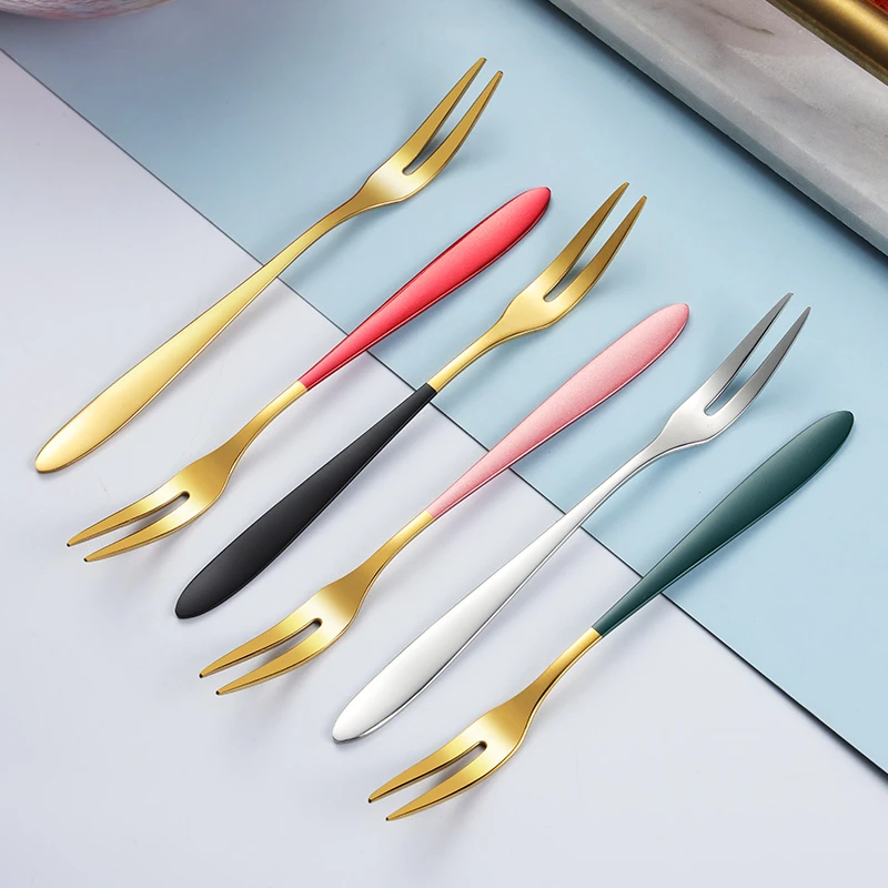 304不锈钢水果叉网红轻奢高档金色甜品叉创意简约水果蛋糕小叉子