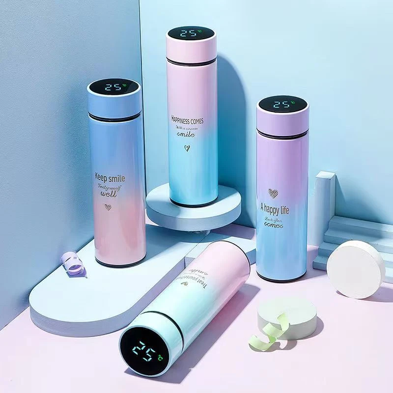 保温杯智能显温渐变色礼品 304不锈钢高颜值女生水杯网红学生直杯