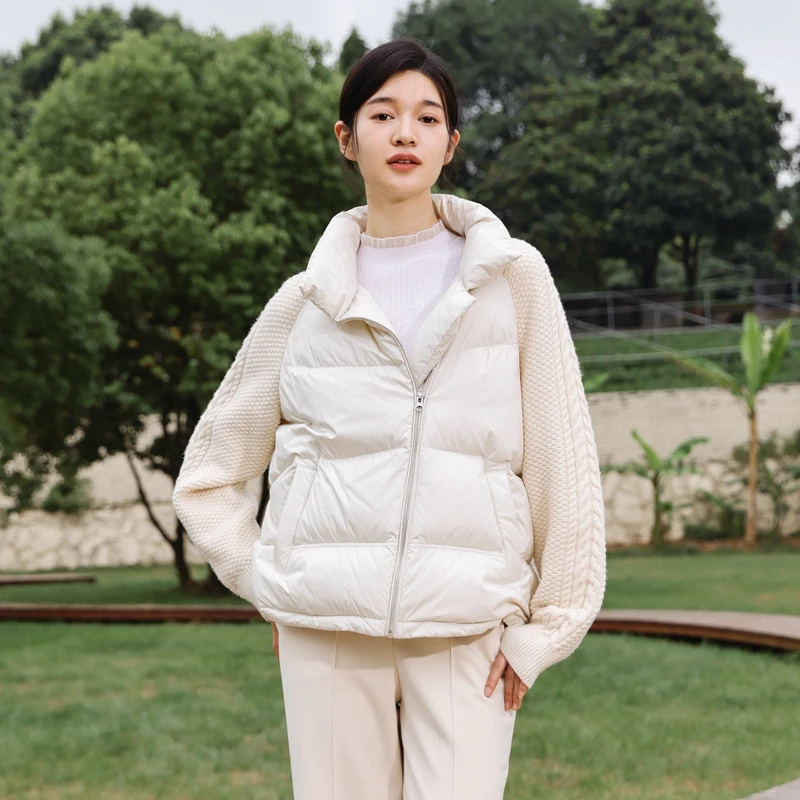婉甸2024冬新品米白毛织短款轻薄羽绒服1234D05JX2