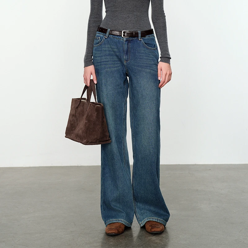 【小余专享】婉甸矿洗蓝显瘦裤冬季新品直筒裤酵磨漂丹宁长裤1234X0