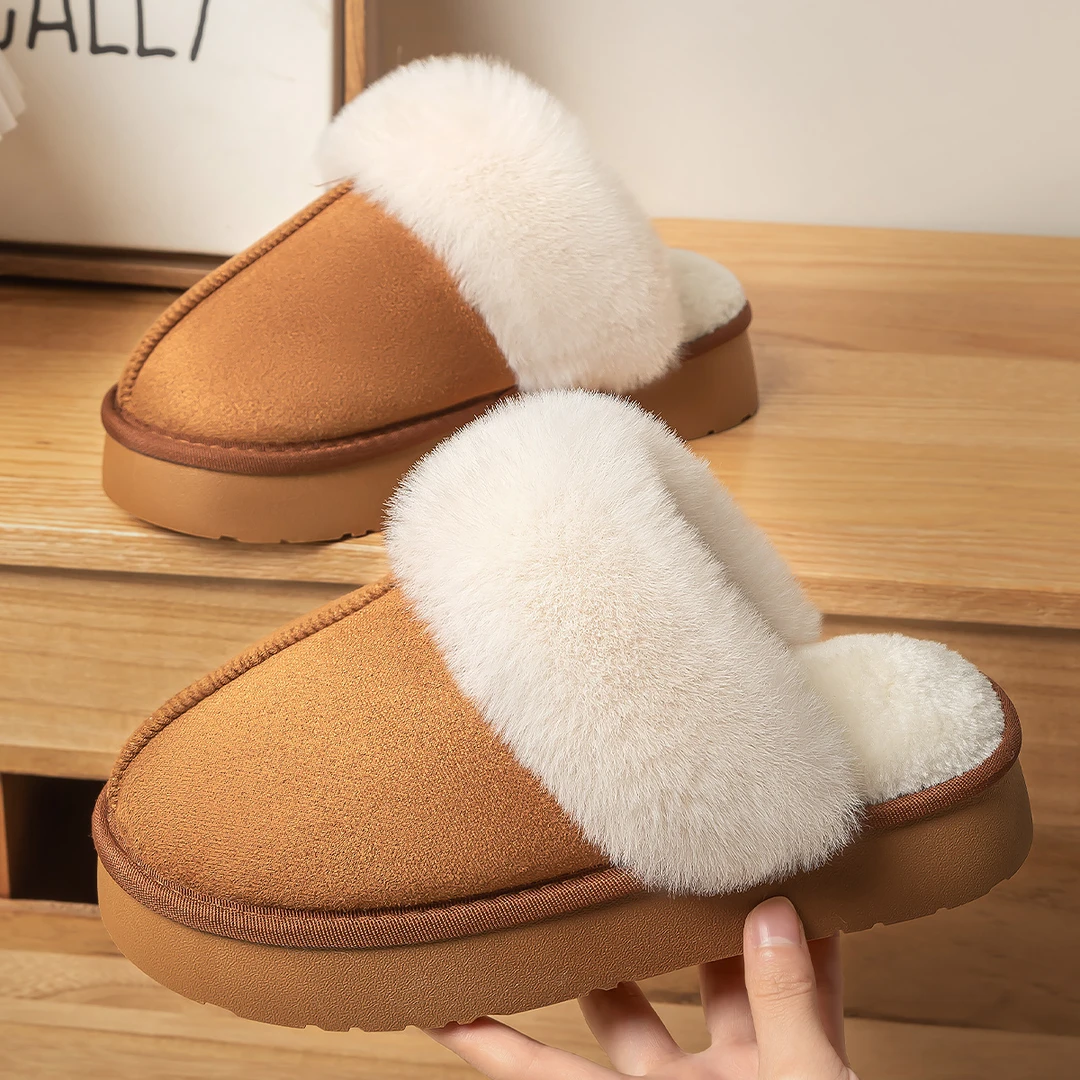 秋冬韩版厚底时尚棉拖鞋女2024新款居家舒适加绒百搭保暖软底棉拖