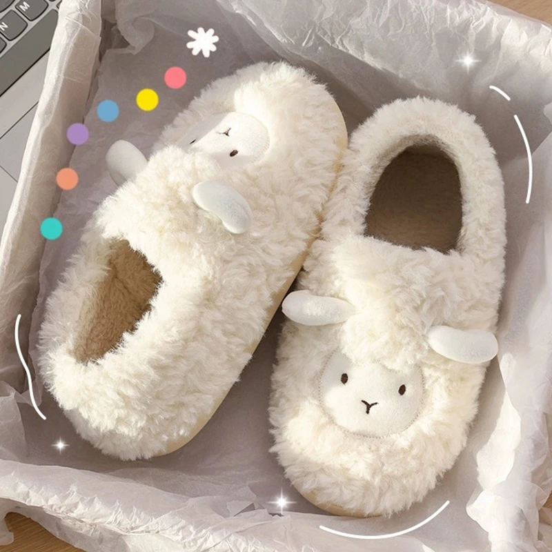 毛毛面包棉拖鞋冬季2024新款室内家居月子女外穿冬天卡通可爱棉鞋